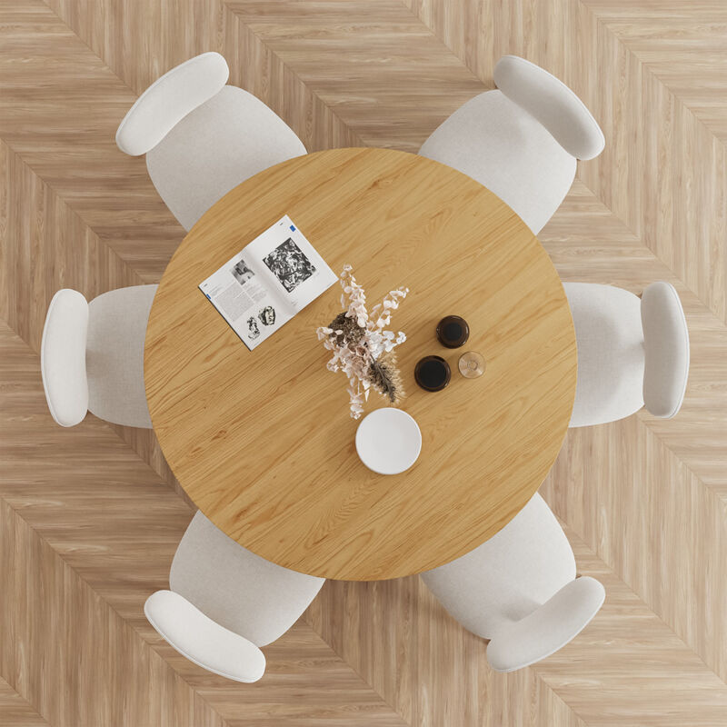 52 Cinna Modern Walnut Oak Wood Round Dining Table （Seats 6）