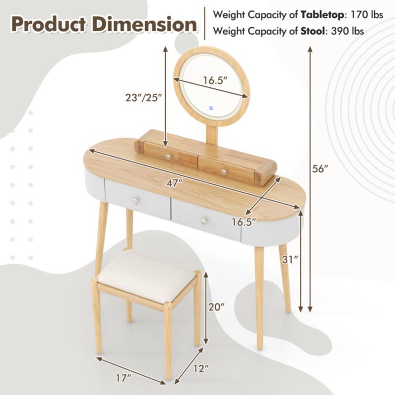 Hivvago Makeup Vanity Table Set with LED Mirror and 3 Spacious Drawers