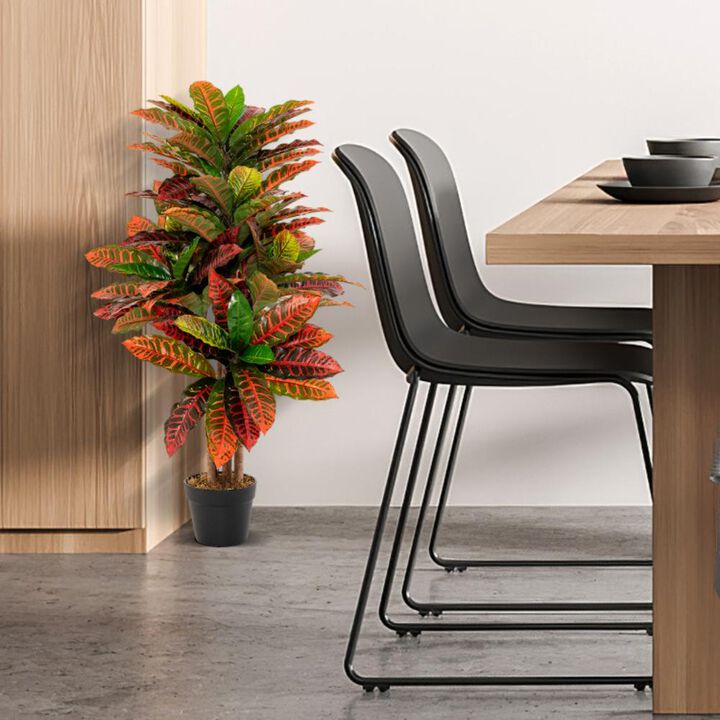 Hivvago Artificial Croton Plant 40 Inch Tall Fake Croton Palm Tree with Colorful Variegated Leaves and Pot