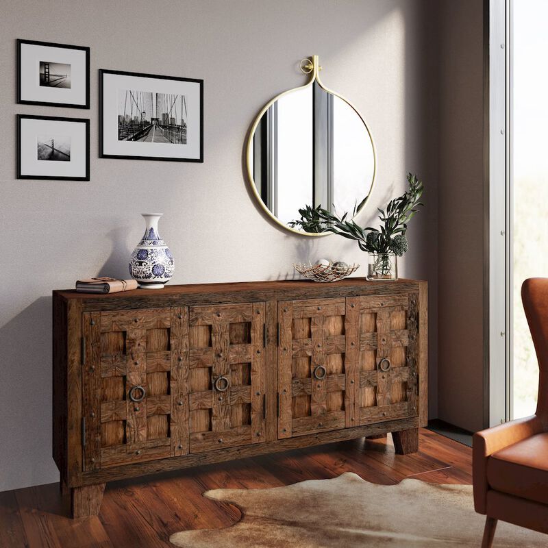 Jofran Colton 71 Reclaimed Solid Wood Four Door Accent Storage Cabinet Sideboard