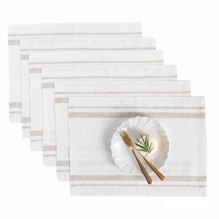 Solino Home 100% Pure Linen 14 x 19 Inch Placemats Set of 4 | French Stripe