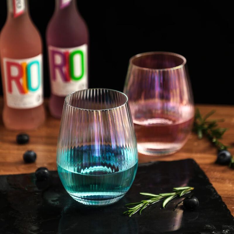 Grassi Iridescent Stemless Wine Glasses Set - Unique Cute Gift Idea Set of 4