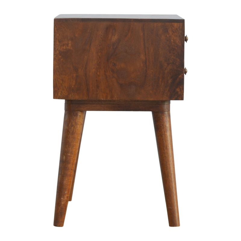 Solid Wood Geometric Brass Inlay 2 Drawer Nightstand