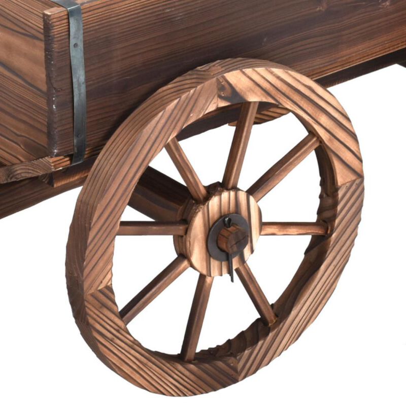 Hivvago Wood Wagon Planter Pot Stand with Wheels