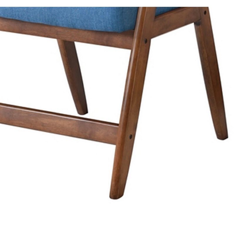 Stella 26 Inch Counter Height Chair, Blue Fabric, Foam Cushions, Brown - Benzara