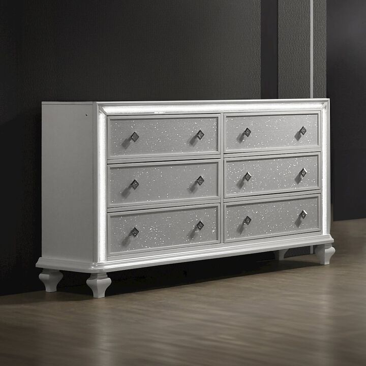 New Classic Furniture Stardust Wood 6-Drawer Dresser, White