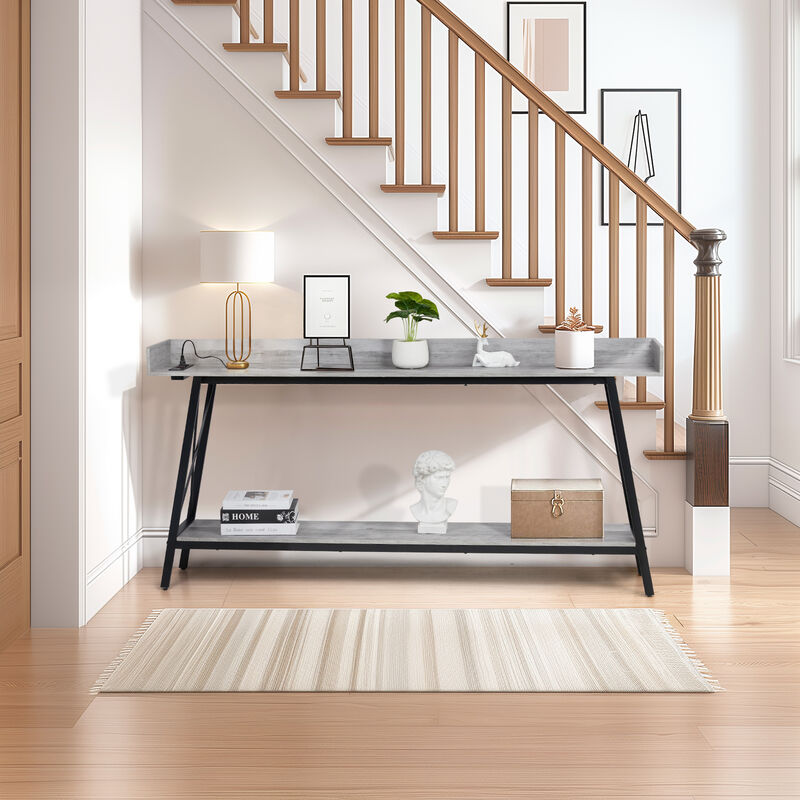 Extra Long Console Table Sofa Table with 2 Power Outlets & USB Ports for Charging & Storage