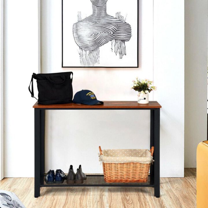 Hivvago Wood Console Sofa Table with Adjustable Feet and Storage Shelf