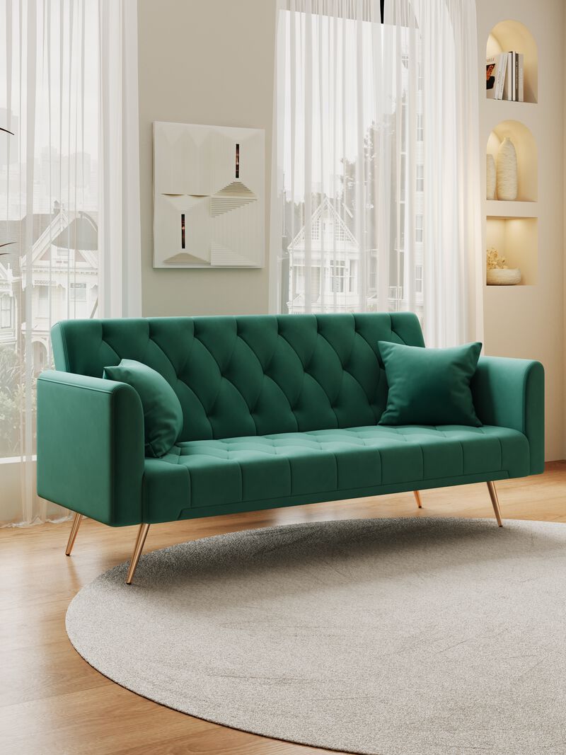 Merax Velvet Fabric Convertible Loveseat Sofa