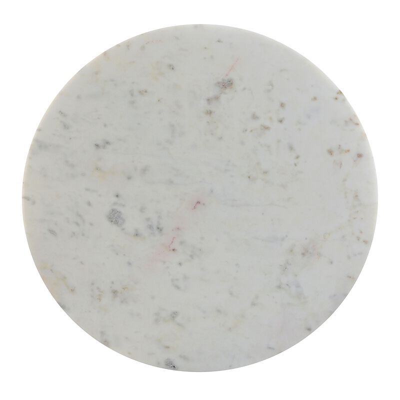 Ivy 30 Inch Marble Top Round Coffee Table with Metal Frame, White and Black-Benzara