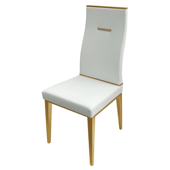 20 Inch Dining Chair, Set of 4, Gold Metal Base, Vegan Leather, White  - Benzara