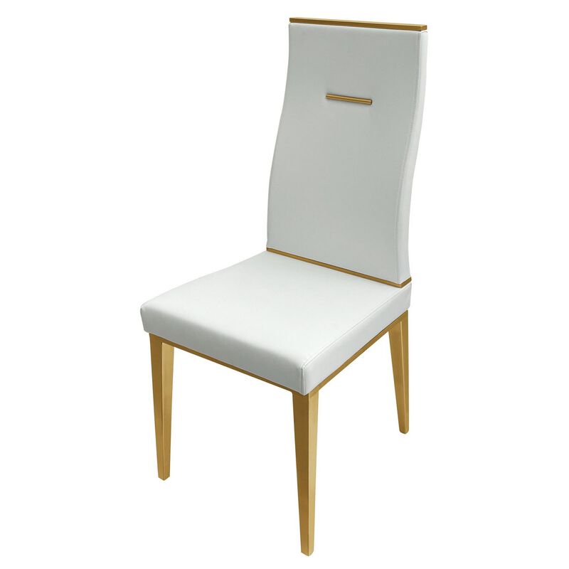 20 Inch Dining Chair, Set of 4, Gold Metal Base, Vegan Leather, White  - Benzara