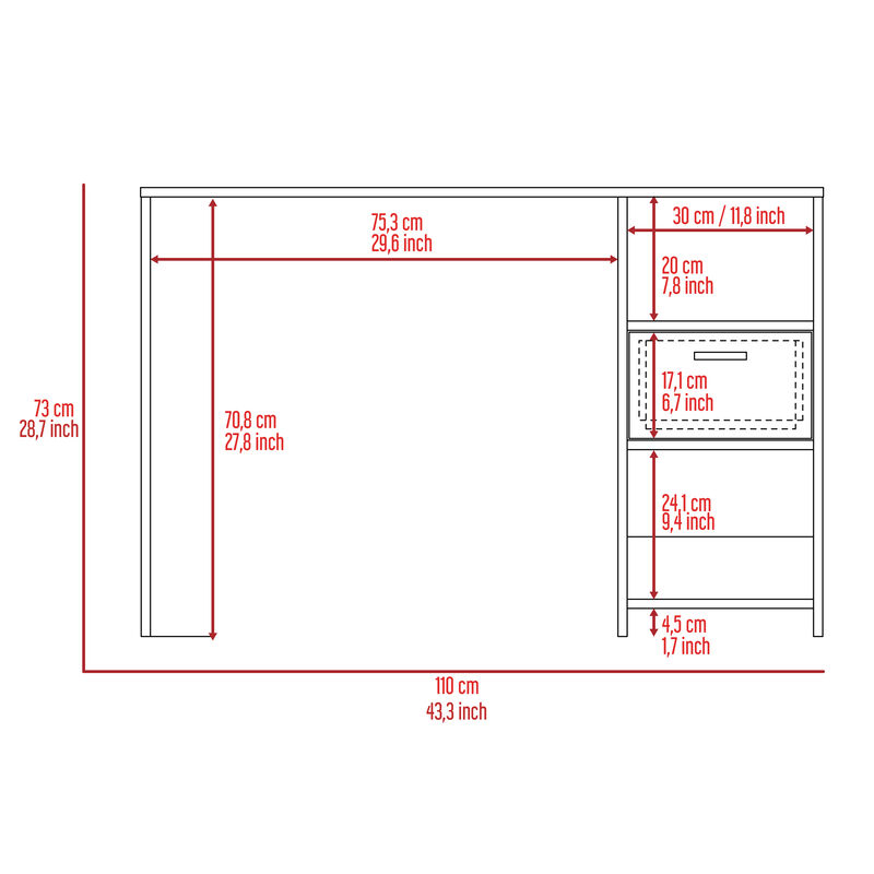 DEPOT E-SHOP Naxos Computer Desk with 1-Drawer and 2-Open Storage Shelves, Smokey Oak