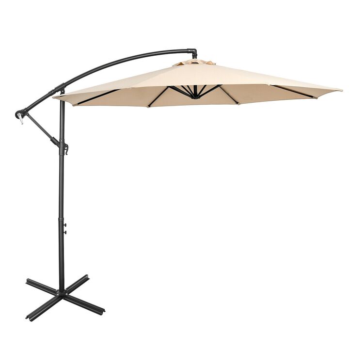 10 Feet Offset Umbrella with 8 Ribs Cantilever and Cross Base 10 Feet Offset Umbrella with 8 Ribs Cantilever and Cross Base