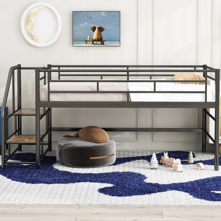 Merax Mid Loft Bed with Storage Stairs