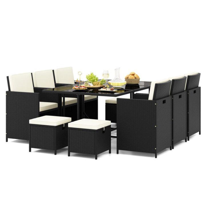 Hivvago 11 Piece Patio Dining Set Wicker Chairs and Tempered Glass Table with Waterproof Cushions