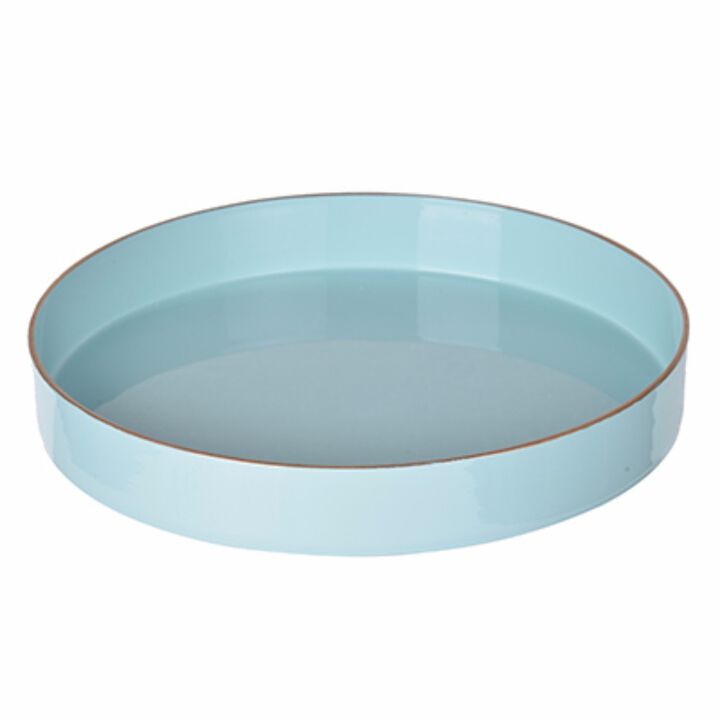Beautiful Mimosa Round Tray, Turquoise - Benzara