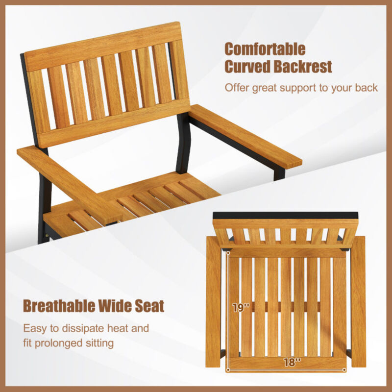 Patio Outdoor Dining Chair Set of 2 with Metal and Acacia Wood Frame