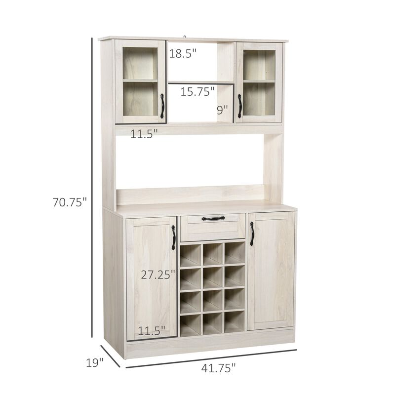White Kitchen Storage: Buffet Hutch with Drawer, Cabinets, and Wine Rack
