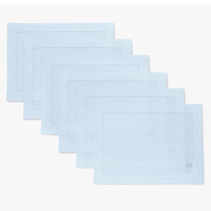 Solino Home 100% Pure Linen Placemats Set of 4 - 14 x 19 Inch | Classic Hemstitch