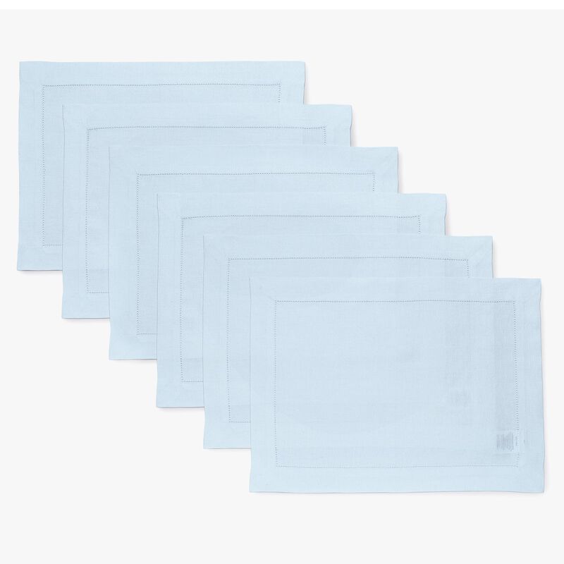Solino Home 100% Pure Linen Placemats Set of 4 - 14 x 19 Inch | Classic Hemstitch