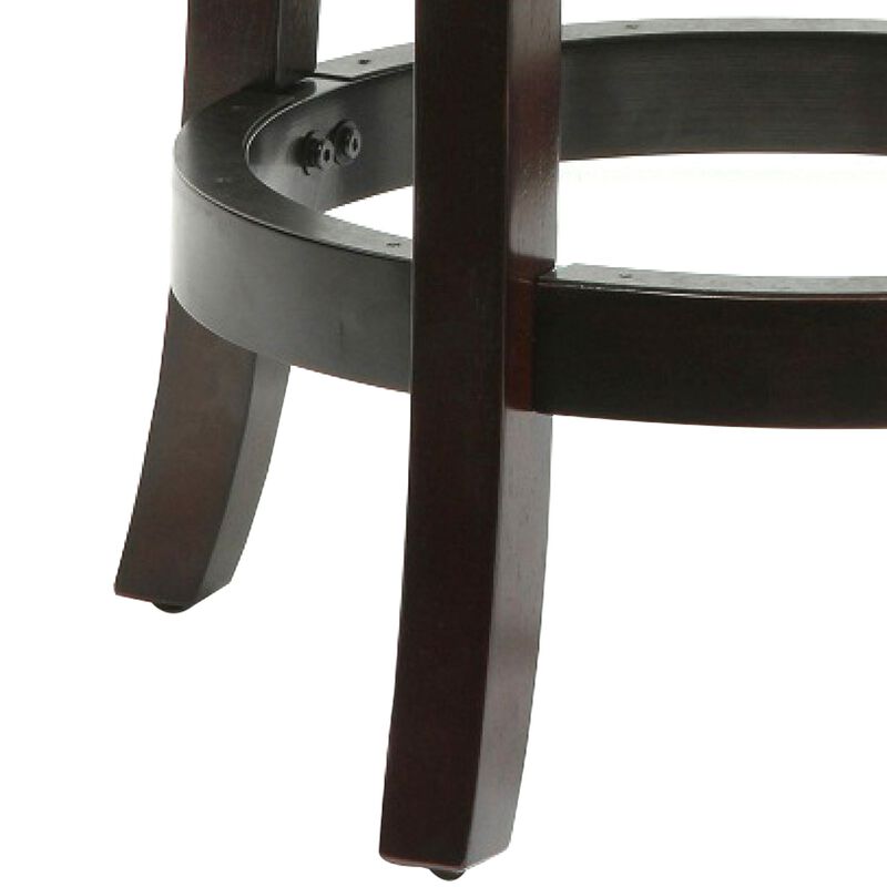 Sabi 24 inch Swivel Counter Stool, Solid Wood, Faux Leather, Cappuccino, Brown - Benzara