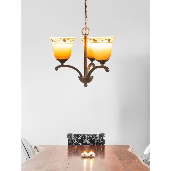 15.5" Yellow and Brown Garden Leaf Contemporary 3-Light Chandelier