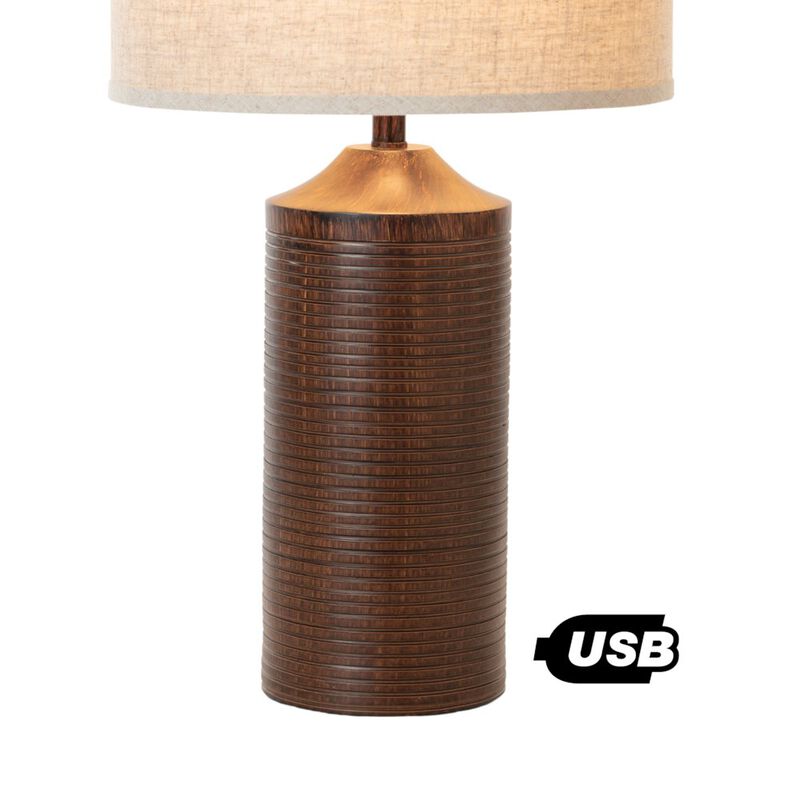 Lux Lighting Parker 31 Brown Polyresin with USB, (Set of 2)