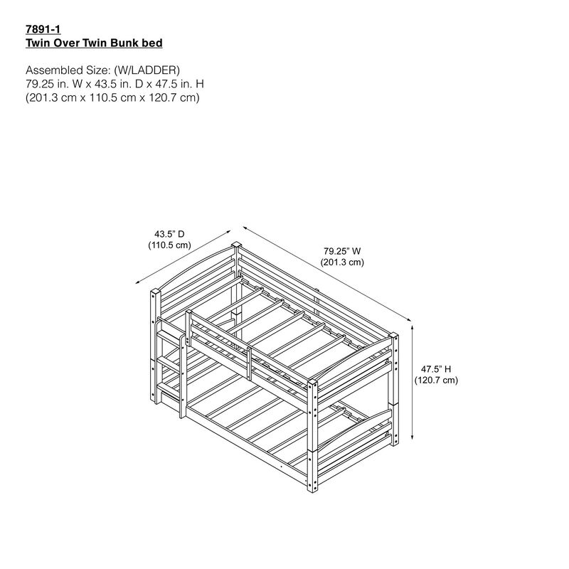 DHP Sierra Low Profile Twin over Twin Bunk Bed with Ladder, Gray