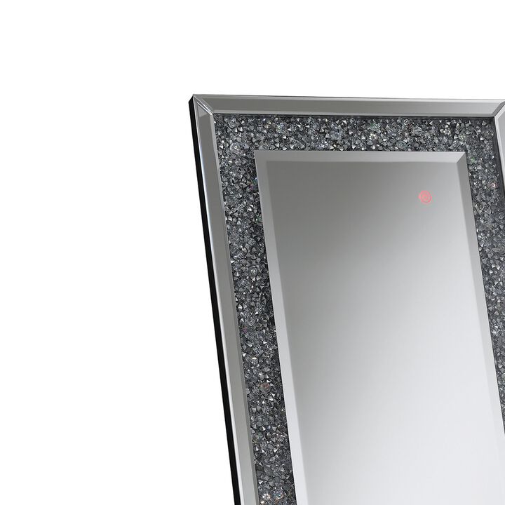 Cheval Mirror with Rhinestone Inlay and LED, Silver-Benzara