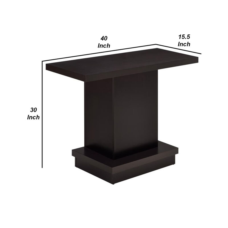 Contemporary Sofa Table With Pedestal Base, Cappuccino Brown-Benzara