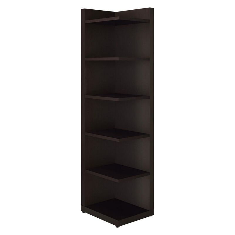 Radiant Brown Wooden Corner Bookcase-Benzara