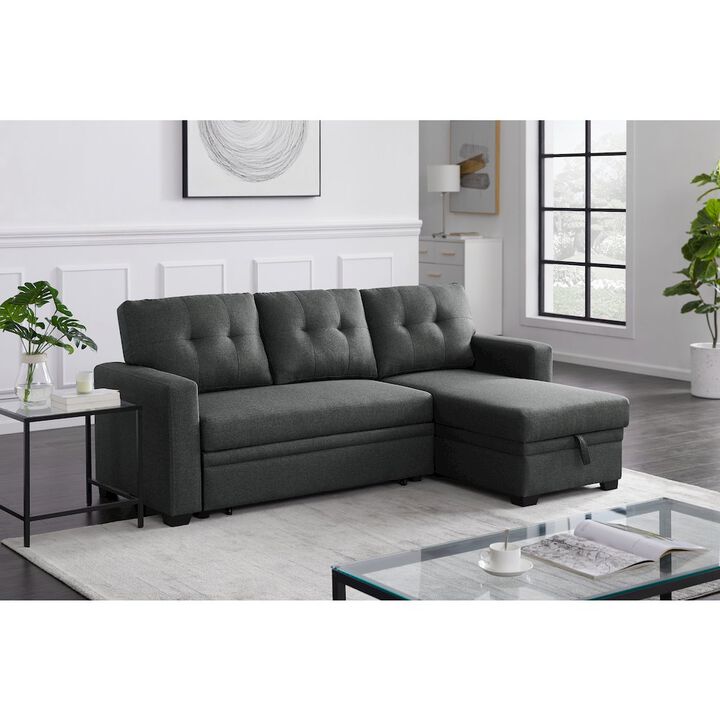 CP HomeDecor Devion Furniture Polyester Fabric Reversible Sleeper Sectional Sofa-Dark Gray