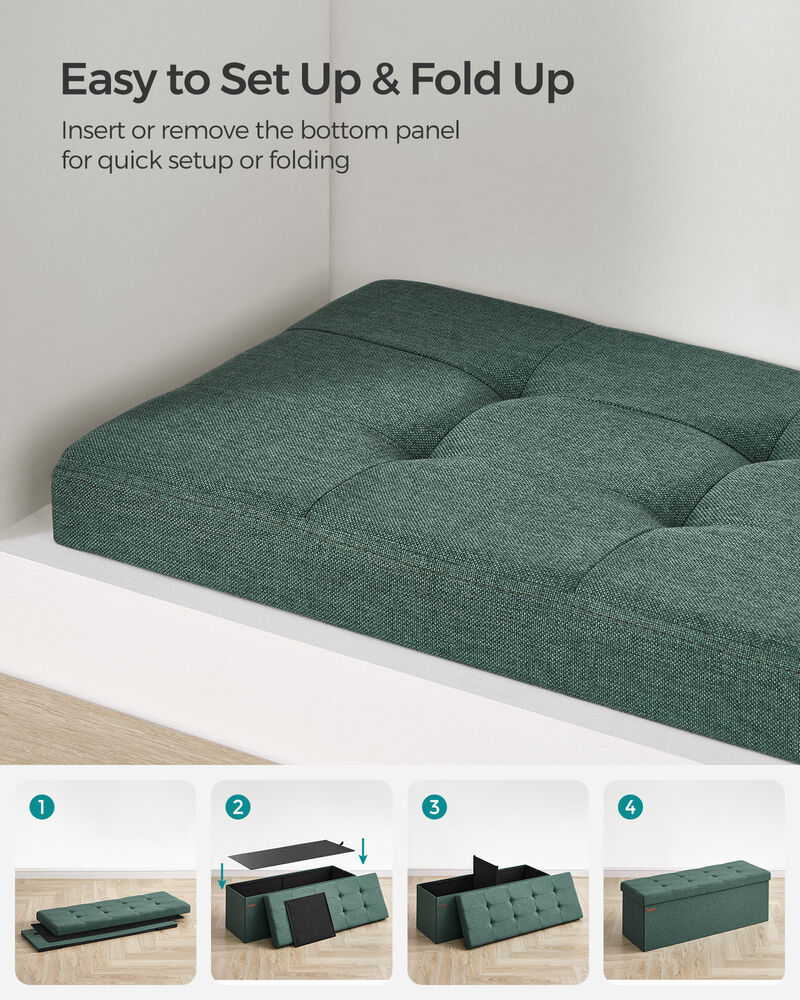 43-Inch Folding Storage Ottoman Bench with Wooden Divider - Storage Chest and Foot Rest Stool