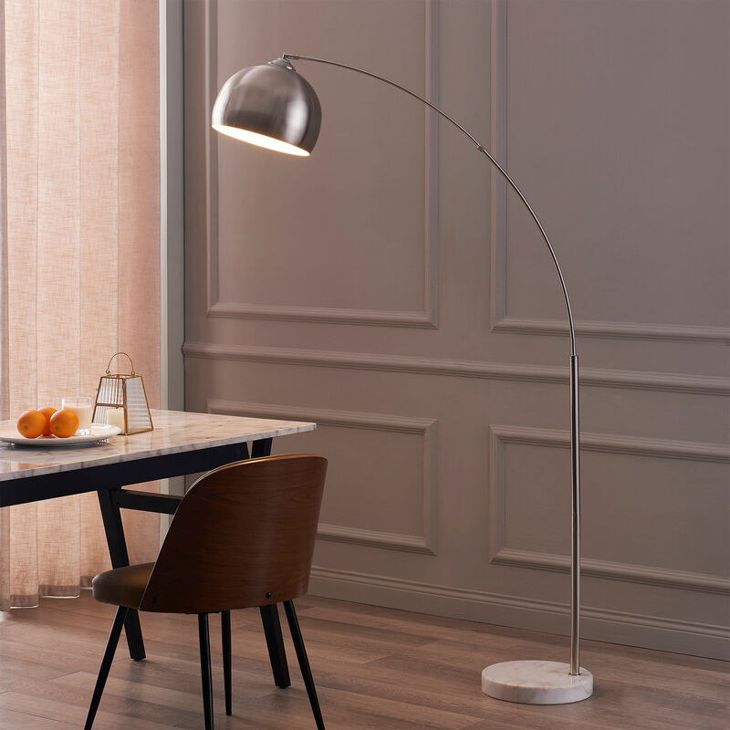 Teamson Home Arquer Arc 68.1" Metal Floor Lamp with Bell Shade, Polished Nickel