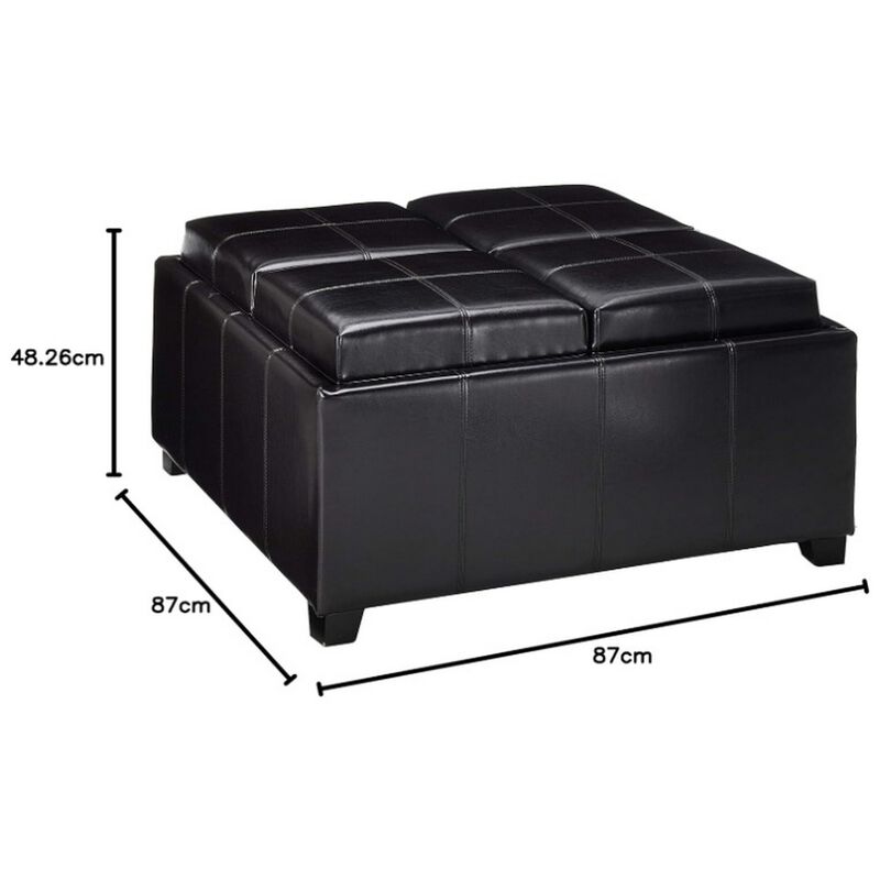 Storage Ottoman, Tufted Chocolate Brown Faux Leather, 35 Inch Square - Benzara