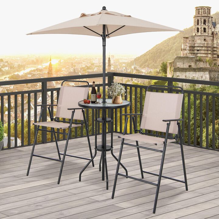 Hivvago 4 Pieces Outdoor Bar Set with Umbrella-Beige