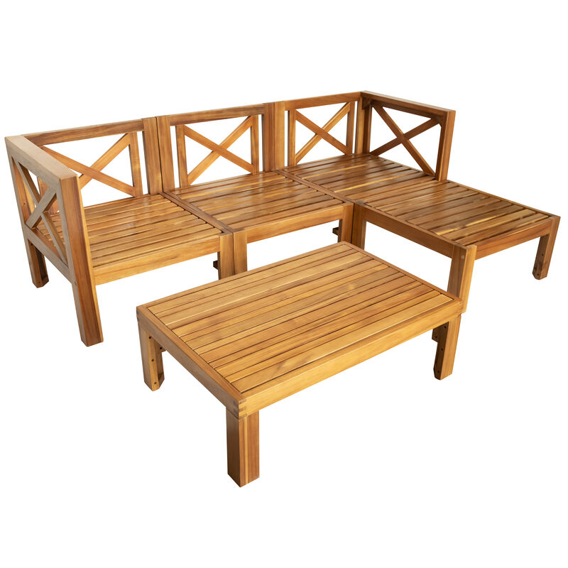 Merax Outdoor Backyard Patio Wood Sectional Sofa Seating Set