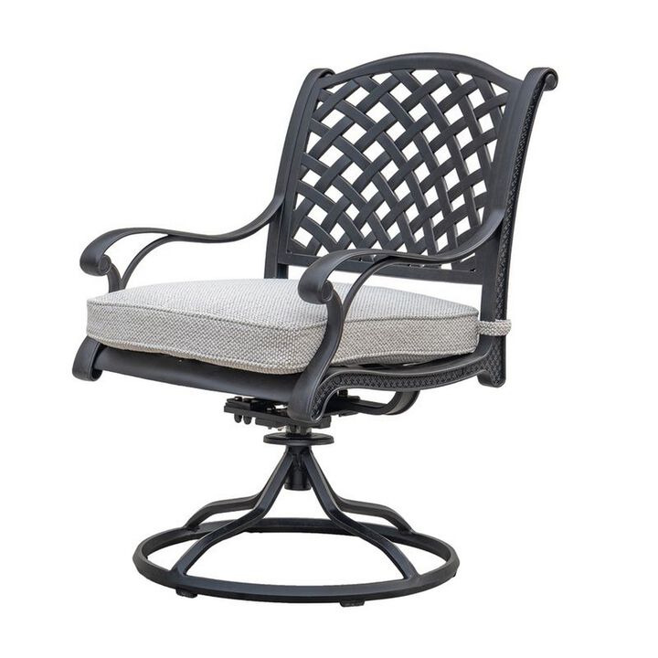 Zoe Outdoor Dining Swivel Rocker Chair Set of 2, Black Aluminium, Taupe