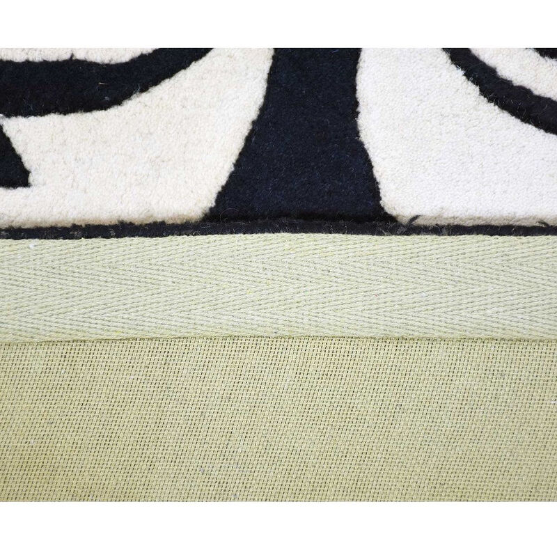 RUGSOTIC CARPETS HAND TUFTED WOOL ECO-FRIENDLY AREA RUGS  - 7'9''x10'6'', Rectangle Shape, White & Black, Floral Modern Design, High Pile Handmade Area Rugs for Living Room, Bed Room (K03143)