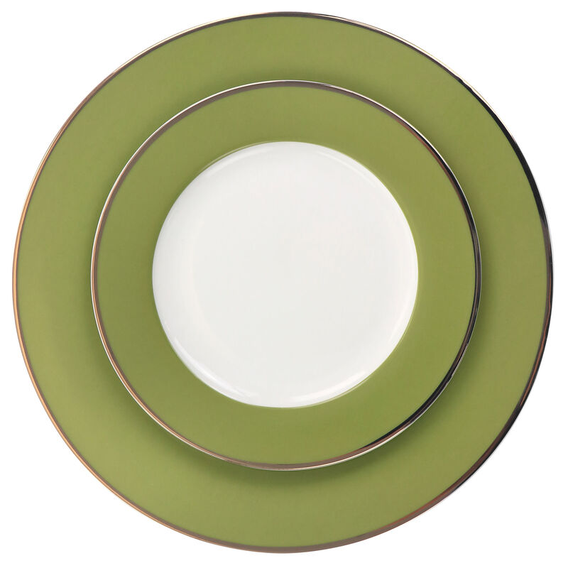 Martha Stewart Gold Rimmed 12 Piece Fine Ceramic Dinnerware Set in Green