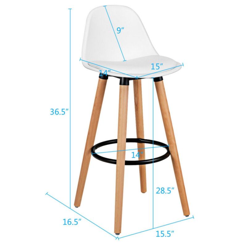 Hivvago 2 Pieces Mid Century Barstool 28.5 Inches Dining Pub Chair