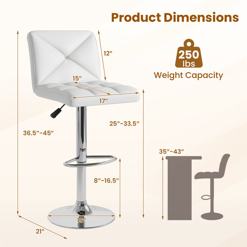 PU Leather Upholstered Bar Stools Set of 2 with Back and Adjustable Height