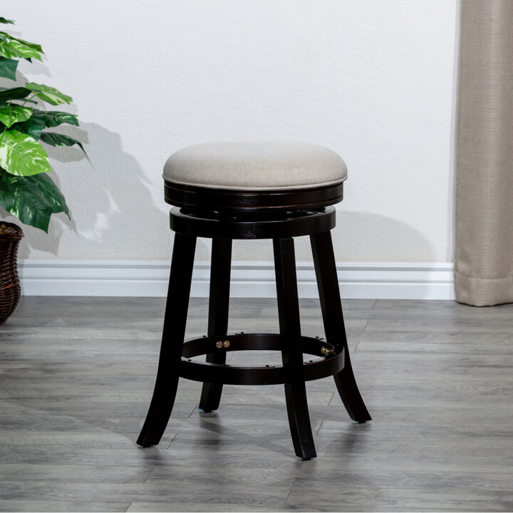 30" Barstool, Espresso Finish, Beige Fabric Seat