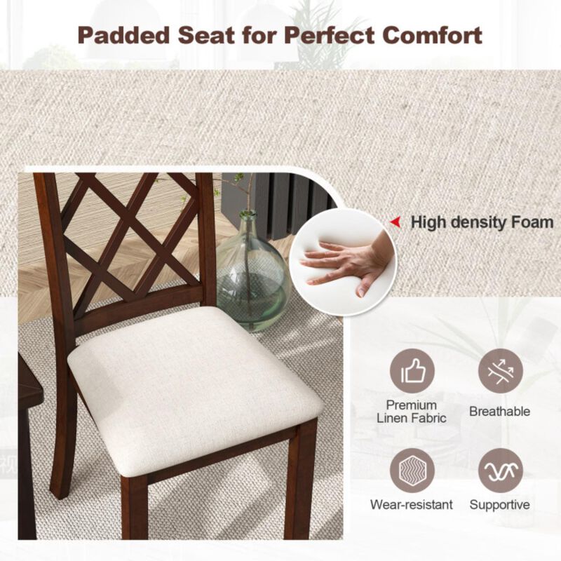 Hivvago Dining Chair Set of 2 Wood Kitchen Chairs with Upholstered Seat Cushion and Rubber Wood Legs-Brown