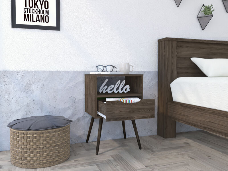 Streamdale Haverson 1-Drawer 1-Shelf Nightstand Dark Walnut