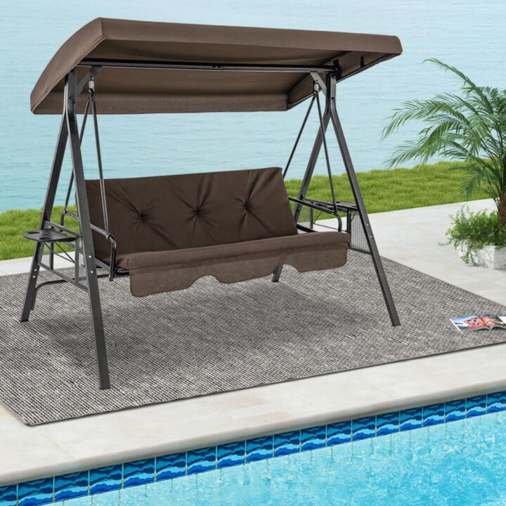 Hivvago Convertible 3-Seat Patio Porch Swing Chair to Flat Bed with Adjustable Canopy