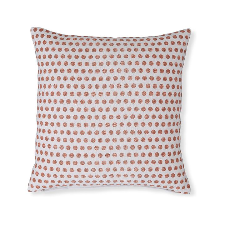 Mony Square Accent Throw Pillow, 20 Inch Orange Dots over White Cotton - Benzara