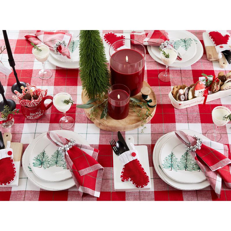 Solino Home 100% Pure Linen Table Throw 52 x 52 Inch | Very Merry Plaid for Thanksgiving, Christmas