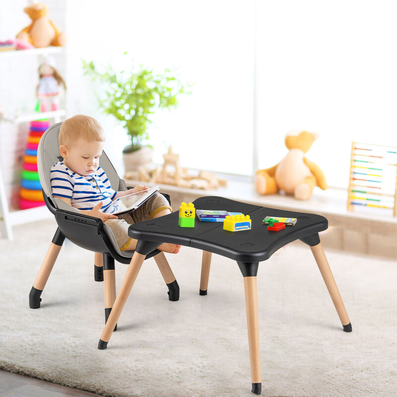 5-in-1 Baby Eat and Grow Convertible Wooden High Chair with Detachable Tray